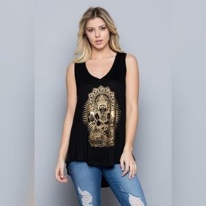 "Ganesha" print flowy tank top.